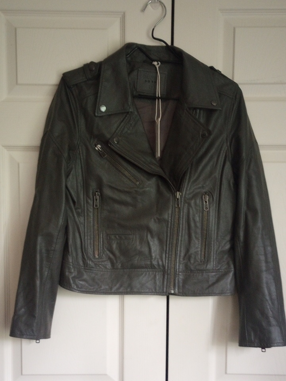 NWT BLANK NYC Real Lamb Leather Dark Gray Motorcycle Style Jacket S
